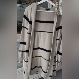 Y2K Striped Beige & Black Women's Sweater Cardigan
